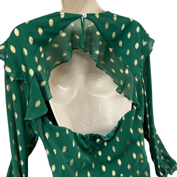 Hutch Confetti Chiffon Dress Emerald Green Gold Long Sleeve Cutout Sz 14 - Picture 15 of 15